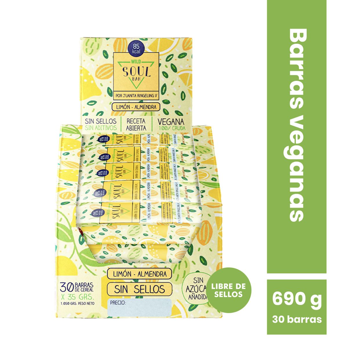 WILD FOODS - Barras de cereal Wild Soul bar - Limón Almendra 30 unidades