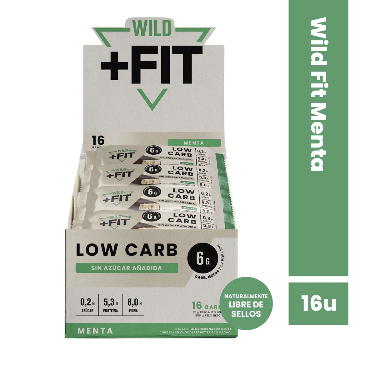 WILD FOODS - Barra de chocolate Wild Fit - Almendra Menta 16 unidades