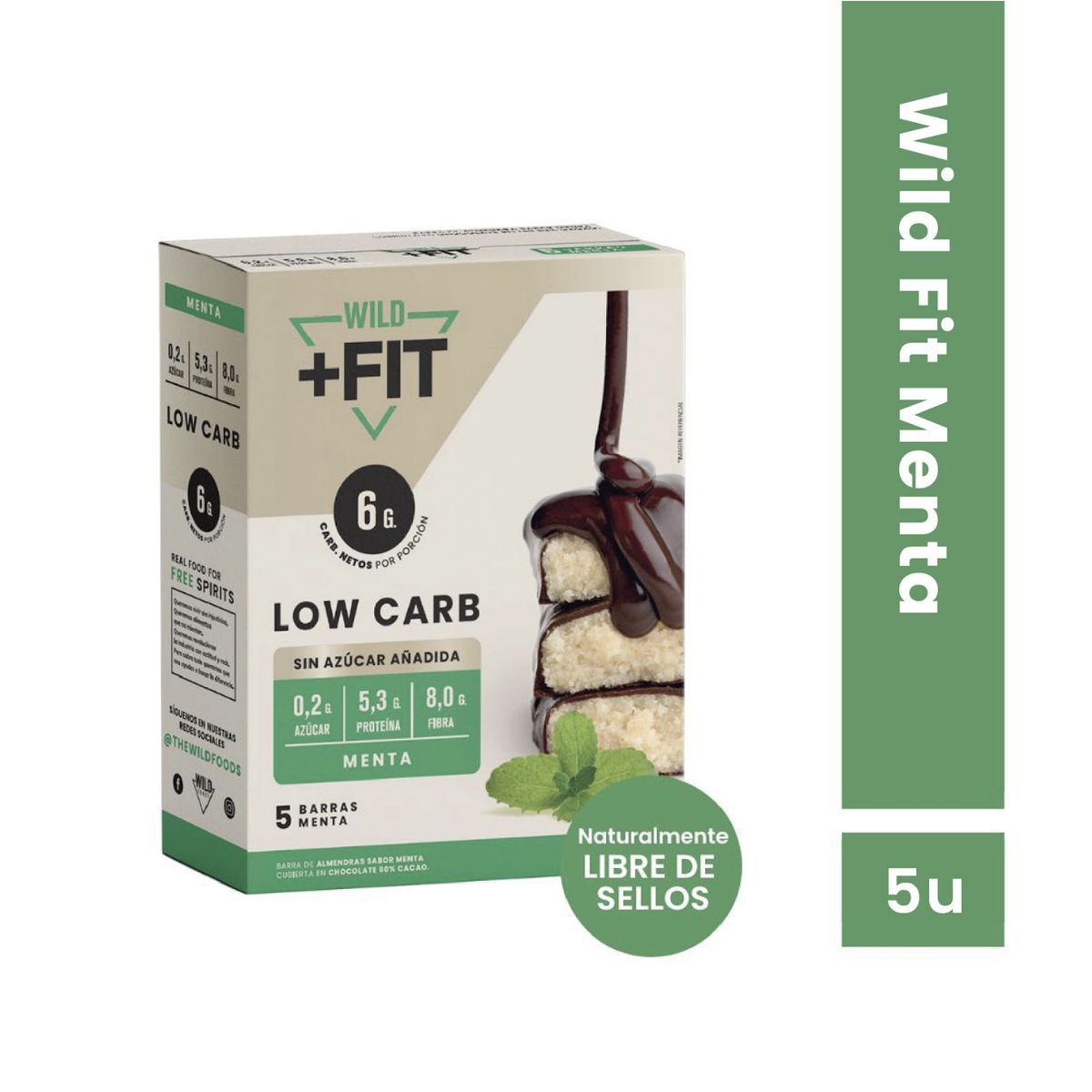 WILD FOODS - Barra de chocolate Wild Fit - Almendra Menta 5 unidades