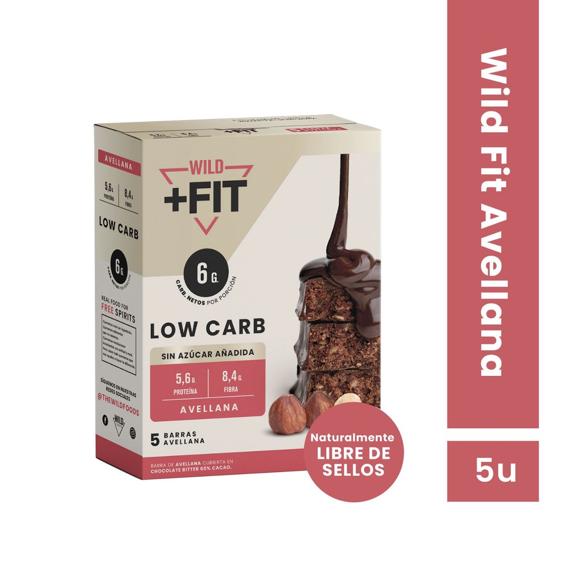 WILD FOODS - Barra de chocolate Wild Fit - Avellana 5 unidades