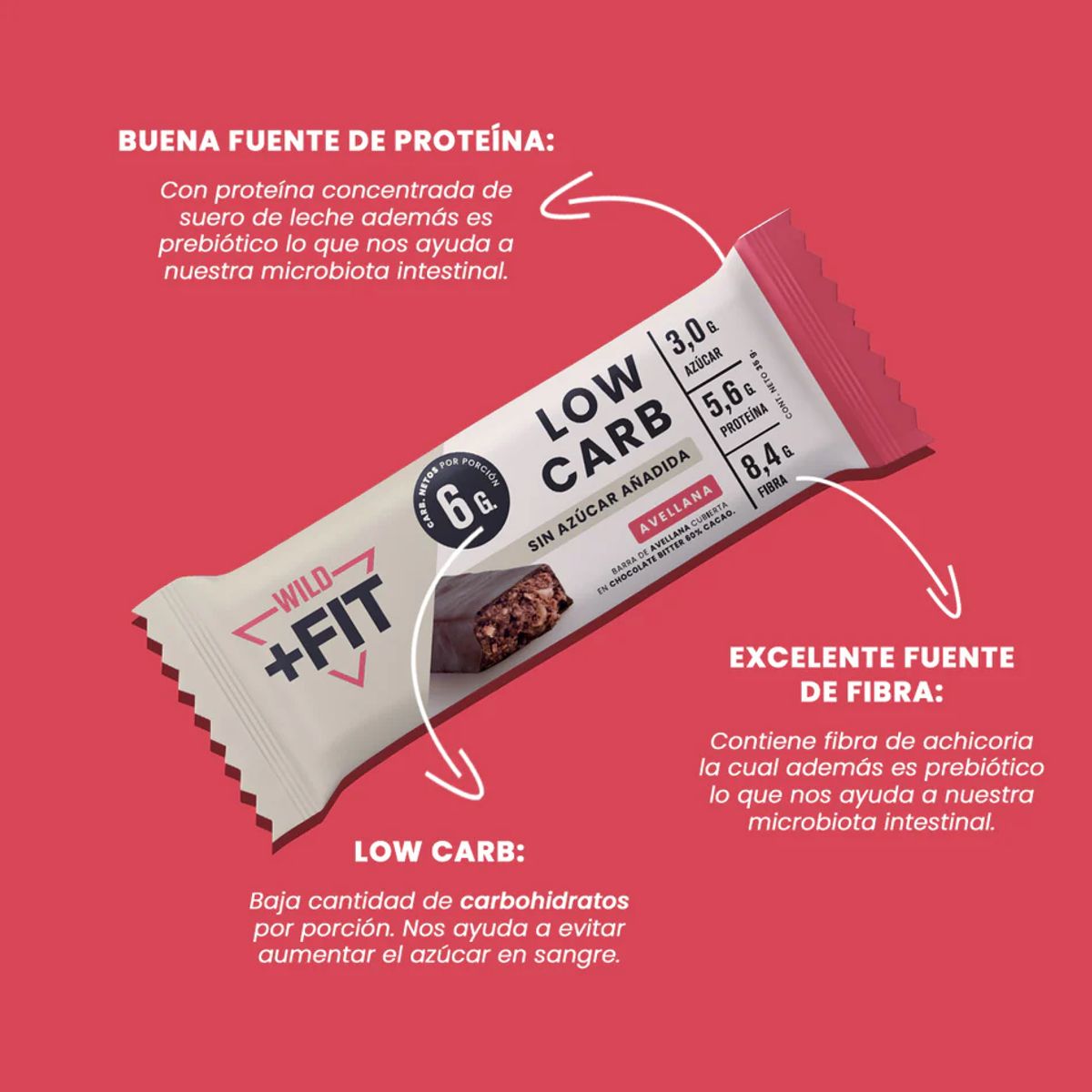 WILD FOODS - Barra de chocolate Wild Fit - Avellana 5 unidades