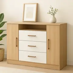EXIT - Cómoda 3 Cajones 2 Puertas 122x94x43 cm Marrón Beige