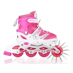GENERICO - Patines Lineales Ajustables Con Luz + Kit Protección ROSA