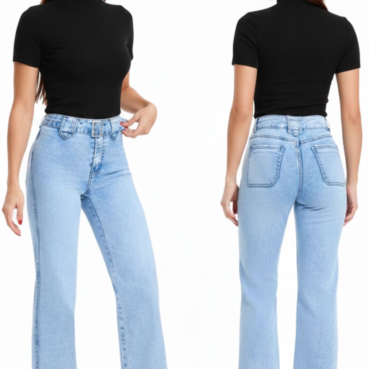 GARSIL - Jeans Elasticado Para Mujer - Pantalon Wide Leg Tiro Alto Con Cinturon