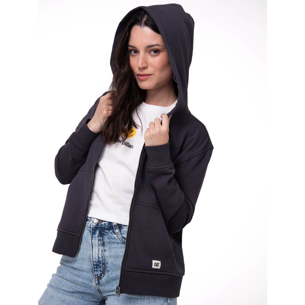 CAT - Polerón Mujer Patch Full Zip Negro CAT