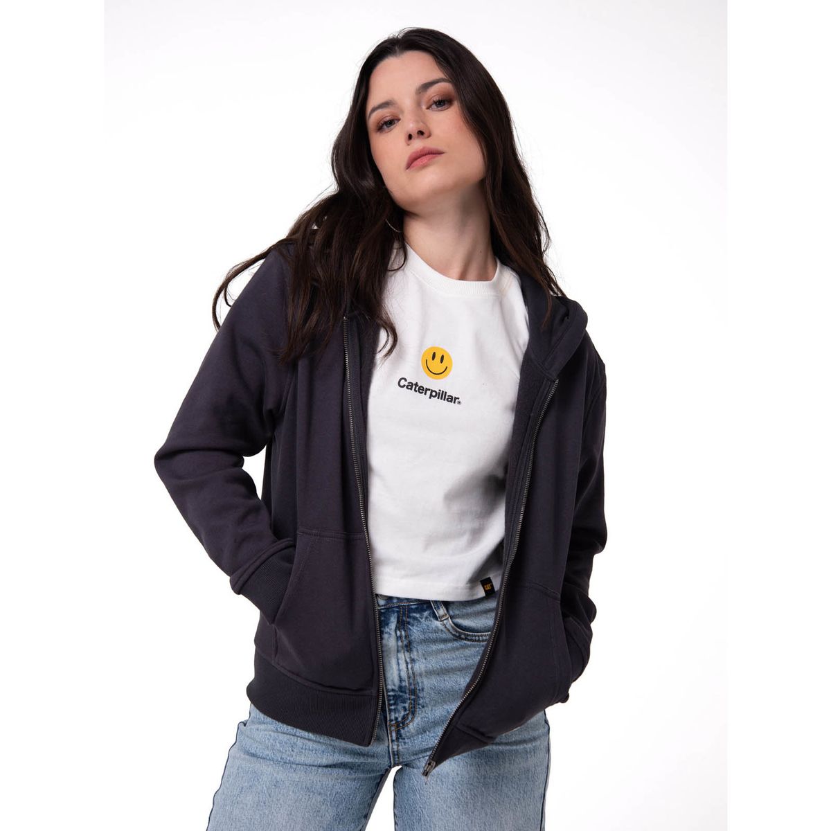CAT - Polerón Mujer Patch Full Zip Negro CAT
