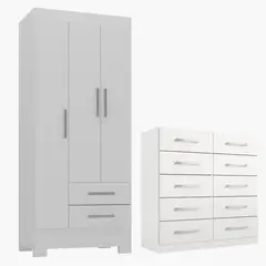 MOVELARIA - Combo clóset 3 puertas 2 cajones + comoda 10 cajones blanco blanco rb3210