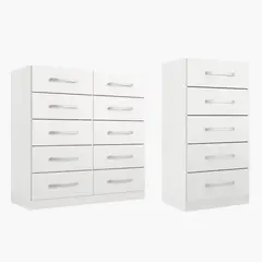 MOVELARIA - Combo comoda 5 cajones + comoda 10 cajones blanco blanco rb0510