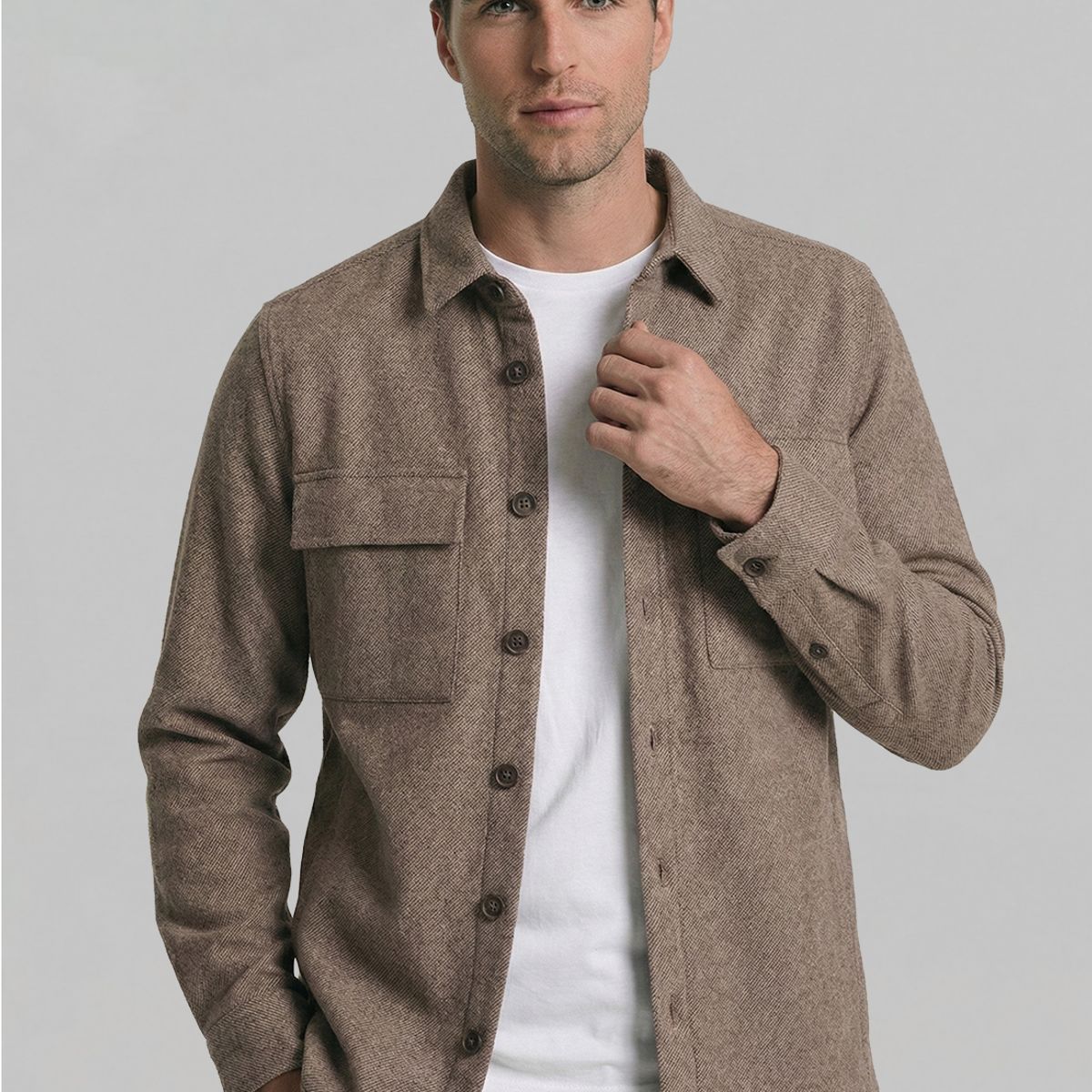 NEW MAN - Overshirt Marsella Toasted Melange New Man