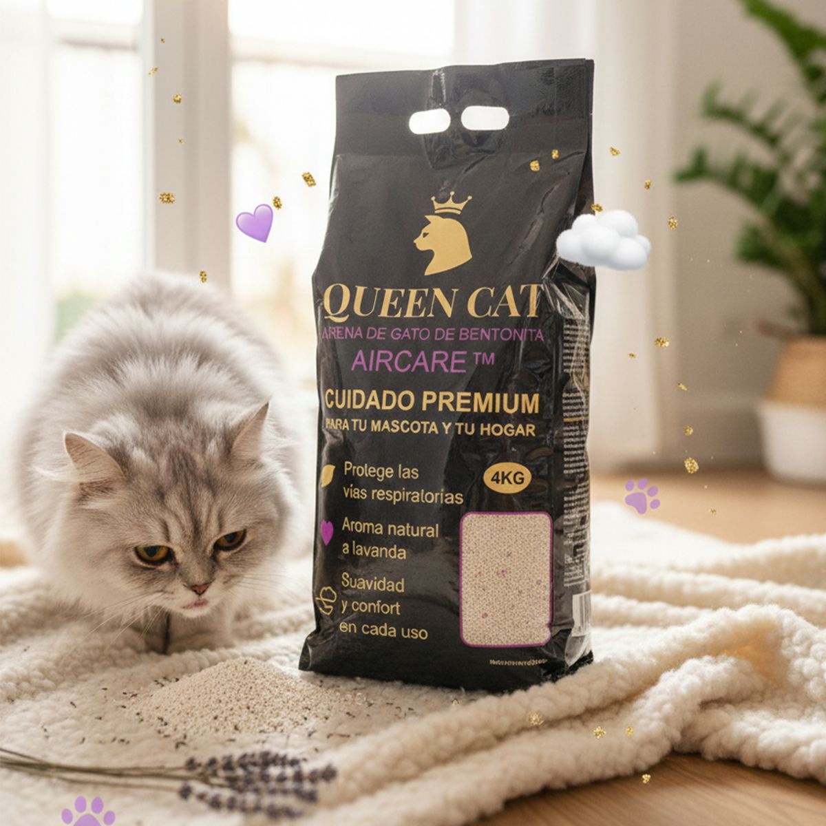 GENERICO - Arena Sanitaria de Gato - QueenCats - 4 kg - Lavanda