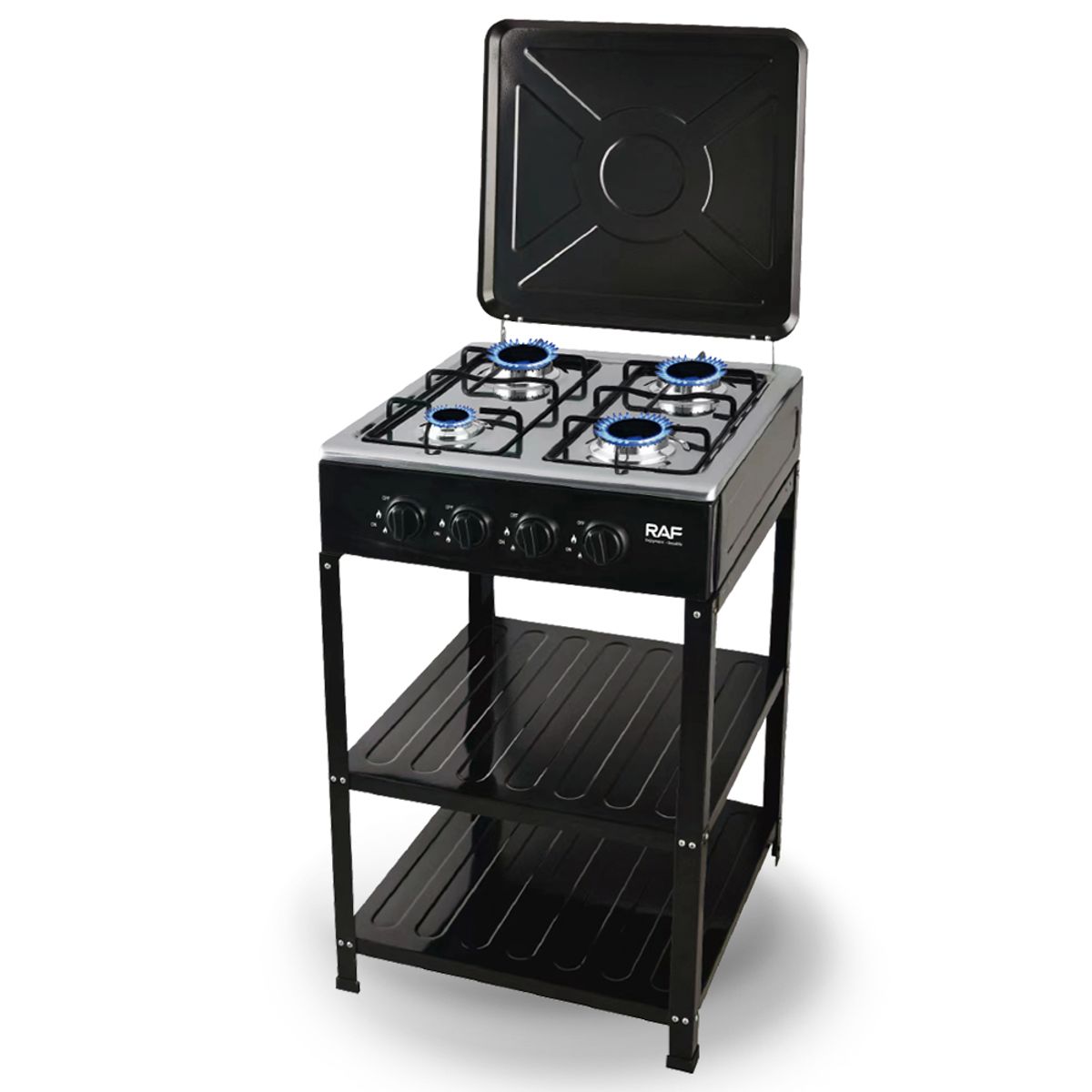 RAF - Cocina a Gas RAF 4 Quemadores con Mueble Metálico y Tapa Protectora