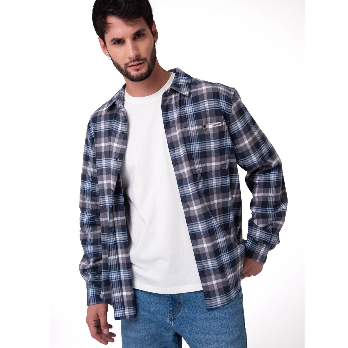 CAT - Camisa Manga Larga Hombre Classic Flannel Azul CAT