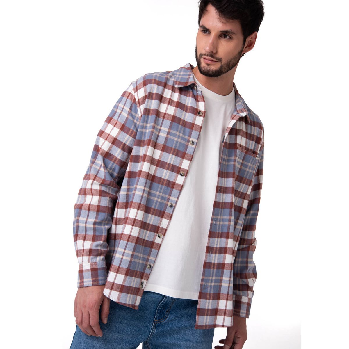 CAT - Camisa Manga Larga Hombre Classic Flannel Celeste CAT