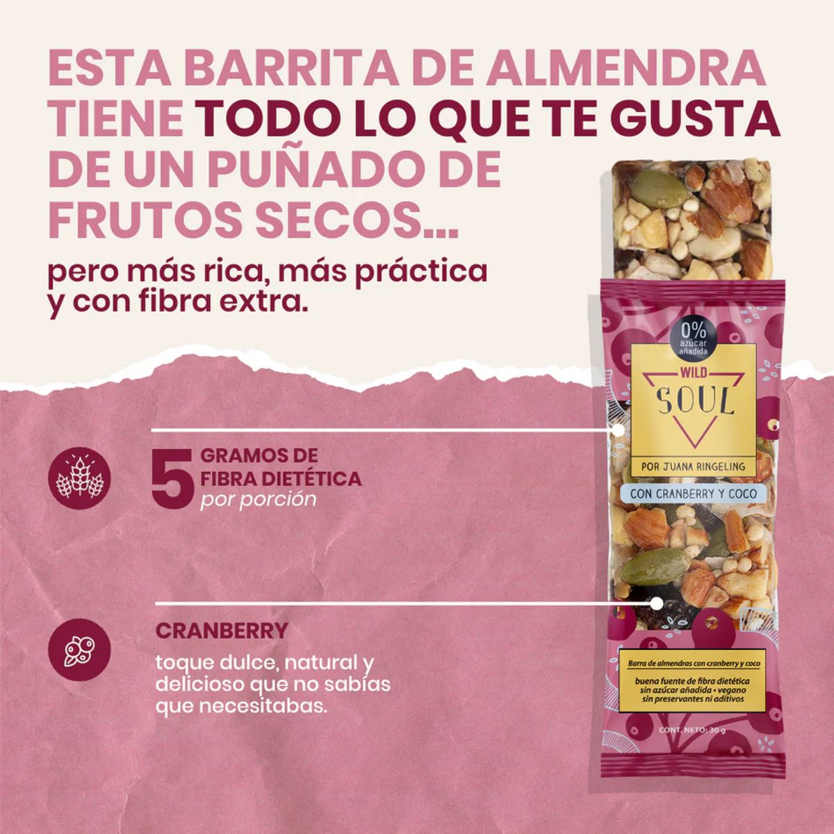WILD FOODS - Barra de cereal Wild Soul bar - Almendra Cranberry Coco 16 unidades