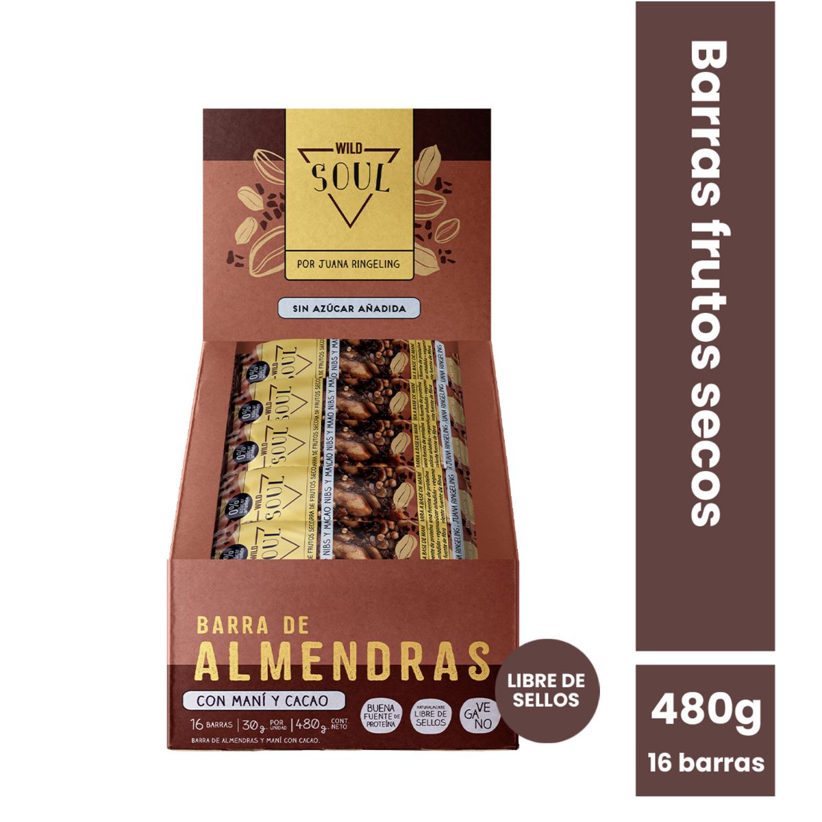 WILD FOODS - Barra de cereal Wild Soul bar - Cacao Almendra Maní 16 unidades