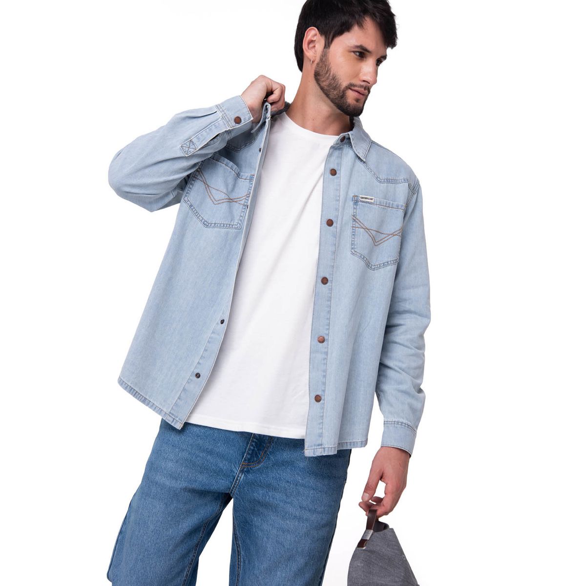CAT - Camisa Denim Manga Larga Hombre Western Celeste CAT