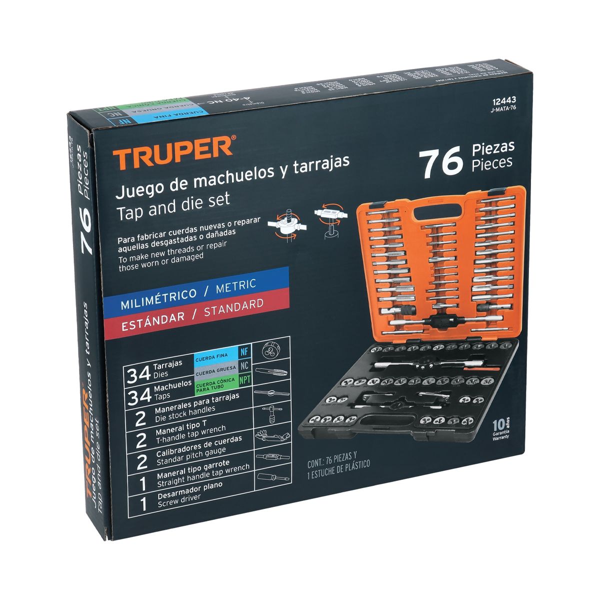 TRUPER - Juego De Machuelos Y Tarrajas, 76 Piezas Truper 12443 Naranja