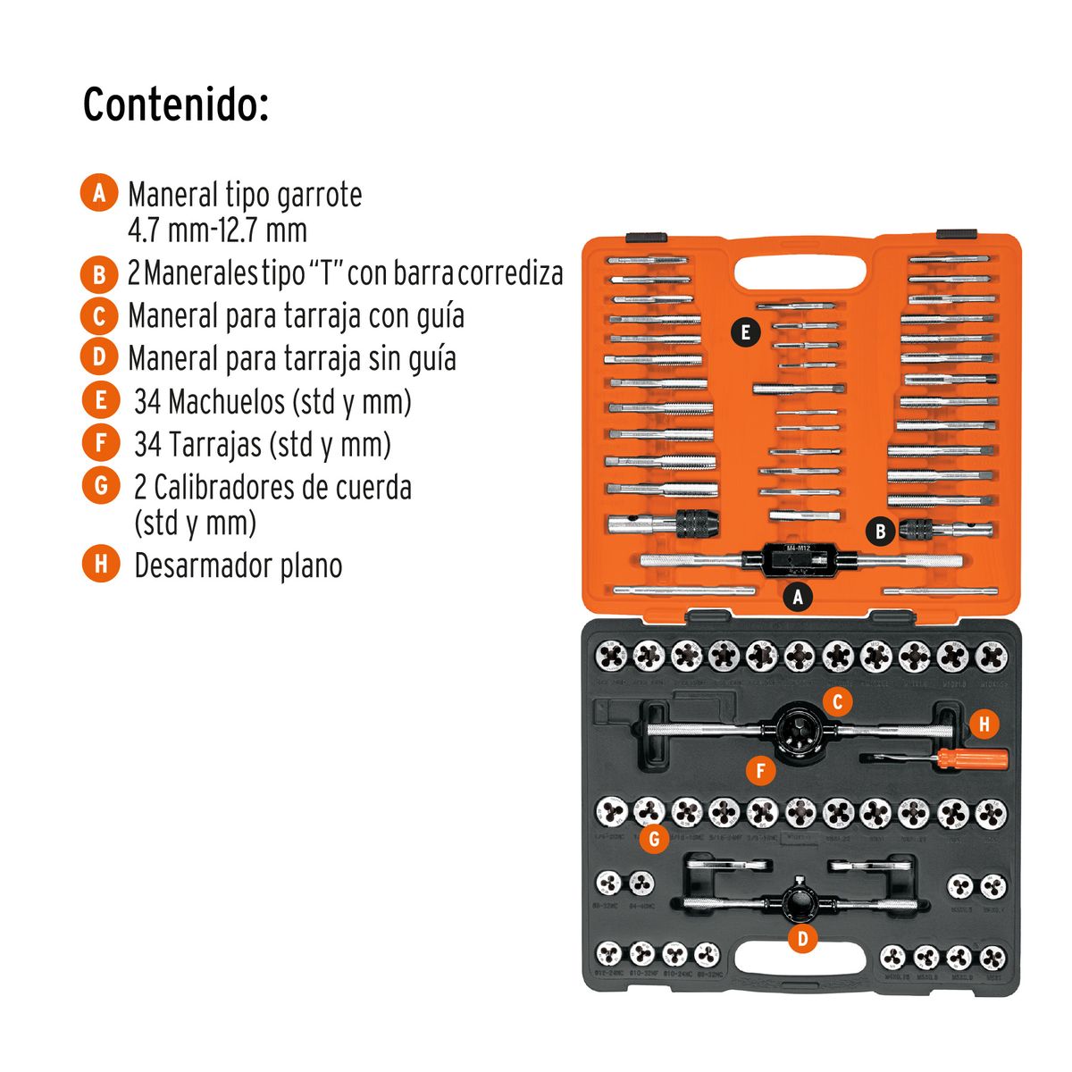 TRUPER - Juego De Machuelos Y Tarrajas, 76 Piezas Truper 12443 Naranja