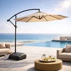 GENERICO - Quitasol Lateral 3mt + Base De 60 Litros Pvc Ruedas BEIGE