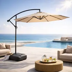 GENERICO - Quitasol Lateral 3mt + Base De 60 Litros Pvc Ruedas white