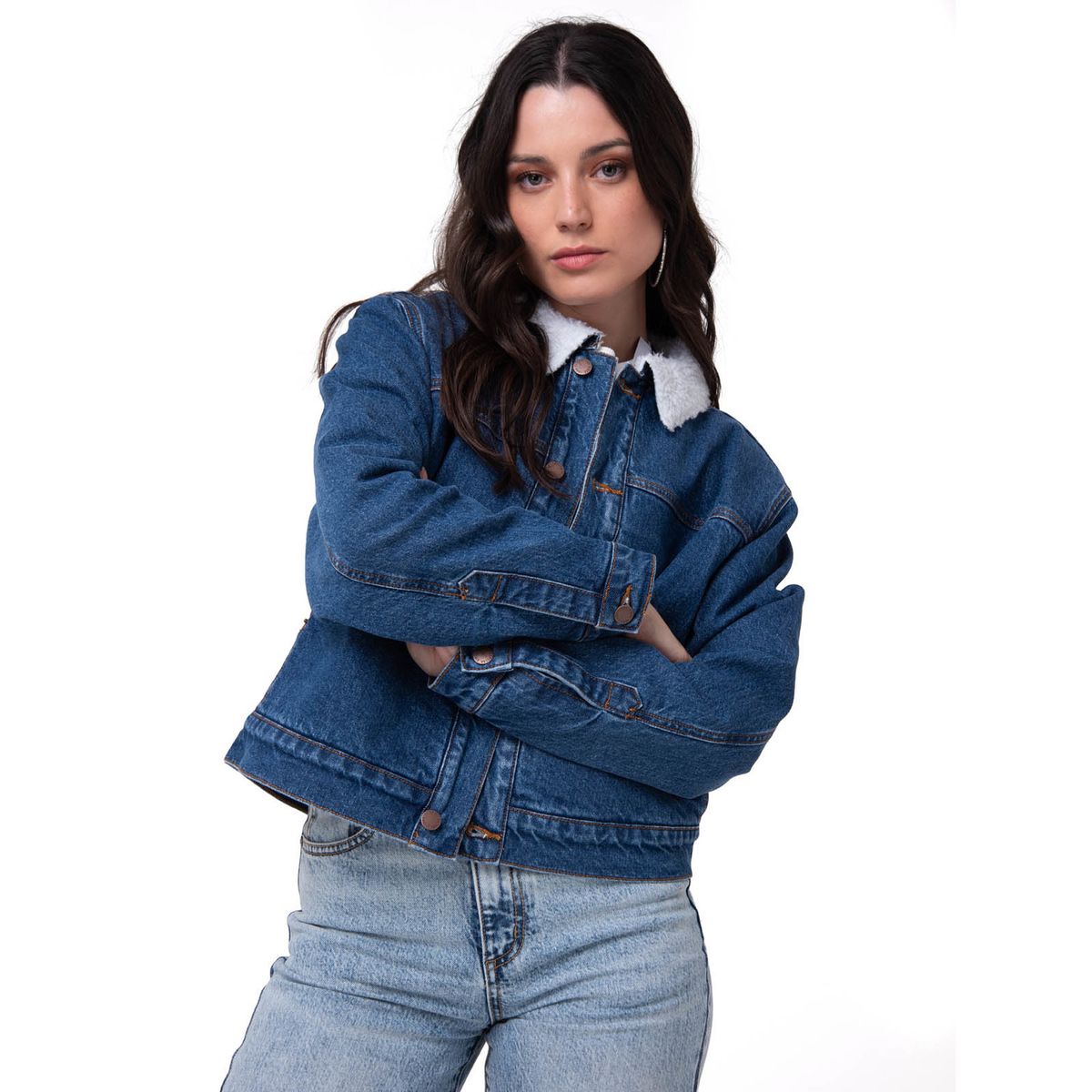 CAT - Chaqueta Jeans Mujer Sherpa Lined Azul CAT