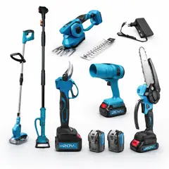 MOVI - KIT DE JARDINERIA 6 EN 1, ORILLADORA, TIJERA, MINI MOTO SIERRA, SOPLADORA, 2 CORTA SETOS Y BRAZO TELESCOPICO