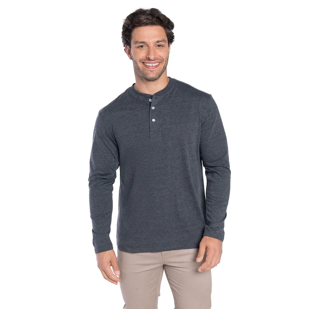 KOTTING - Polera Manga Larga Cuello Redondo Botones Hombre