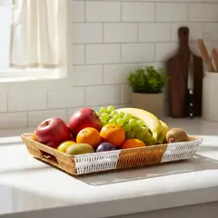 GENERICO - Bandeja Canasto Rectangular Símil Mimbre 35x25cm Con Asas