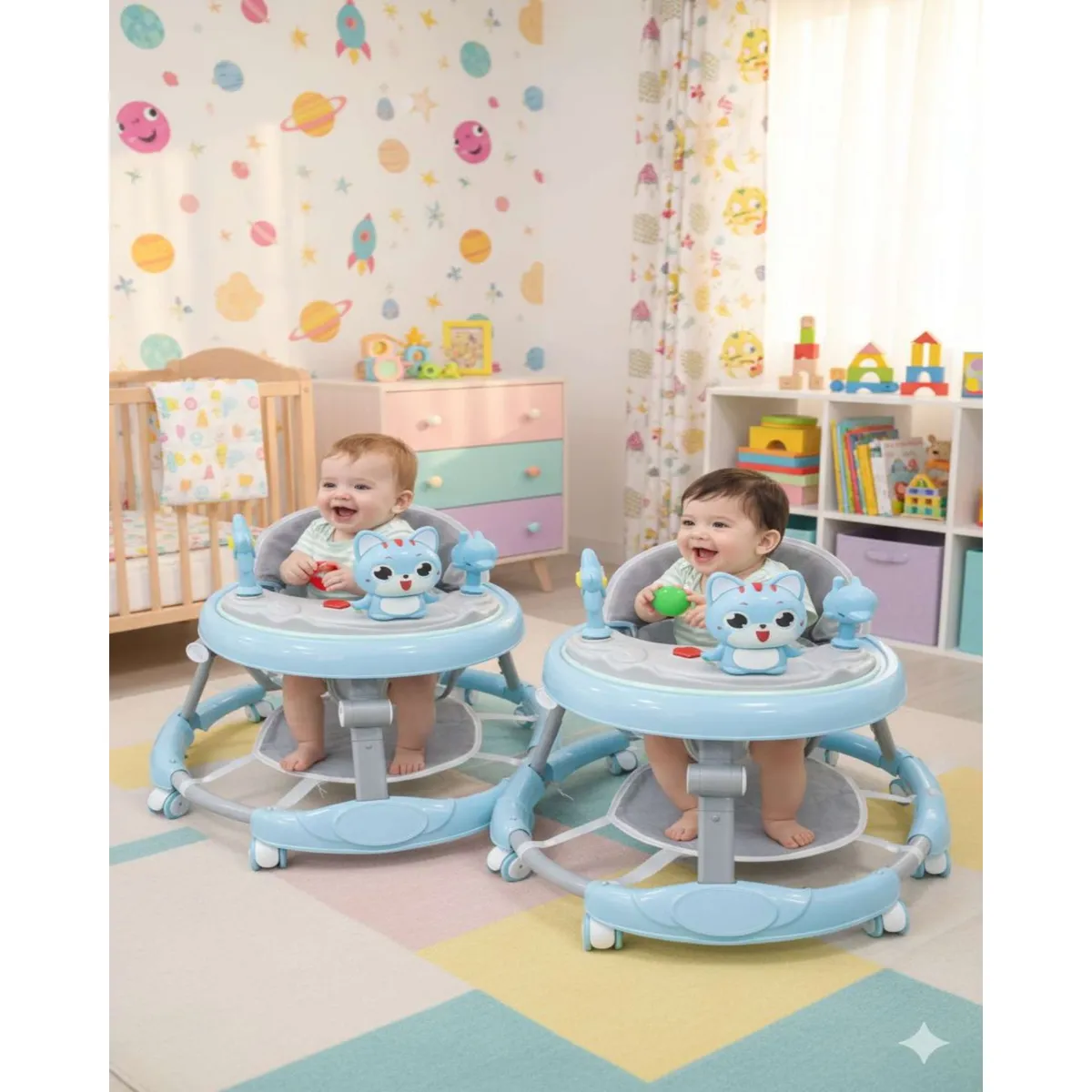 GENERICO - Pack 2 Andador de Bebe Gemelos con Juegos Interactivos - Seguridad y Diversion en sus Primeros Pasos Azul