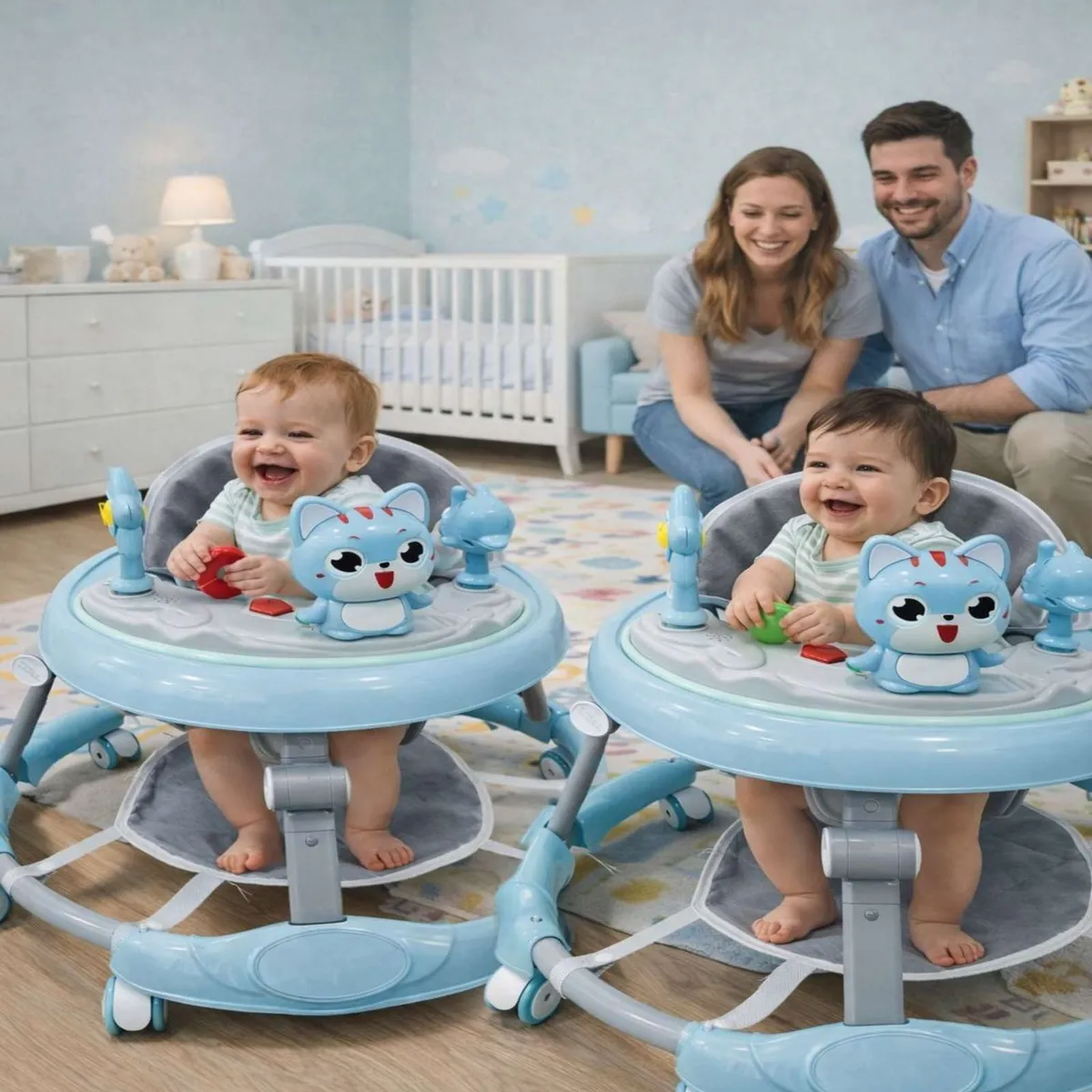 GENERICO - Pack 2 Andador de Bebe Gemelos con Juegos Interactivos - Seguridad y Diversion en sus Primeros Pasos Azul