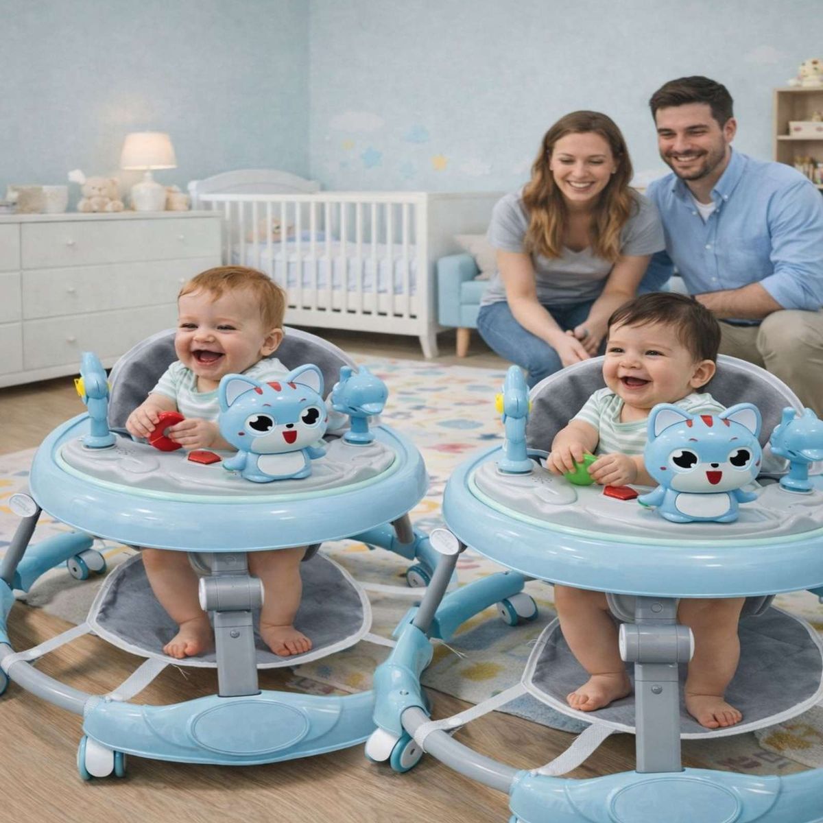 GENERICO - Pack 2 Andador de Bebe Gemelos con Juegos Interactivos - Seguridad y Diversion en sus Primeros Pasos Azul