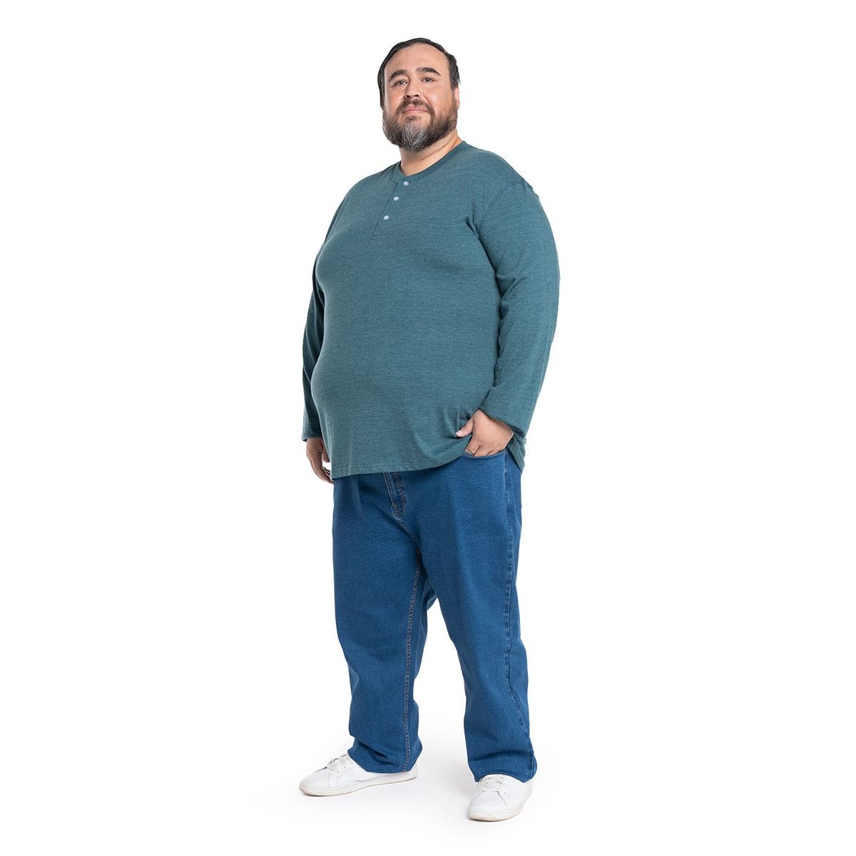 KOTTING - Polera Manga Larga Cuello Redondo Botones Hombre