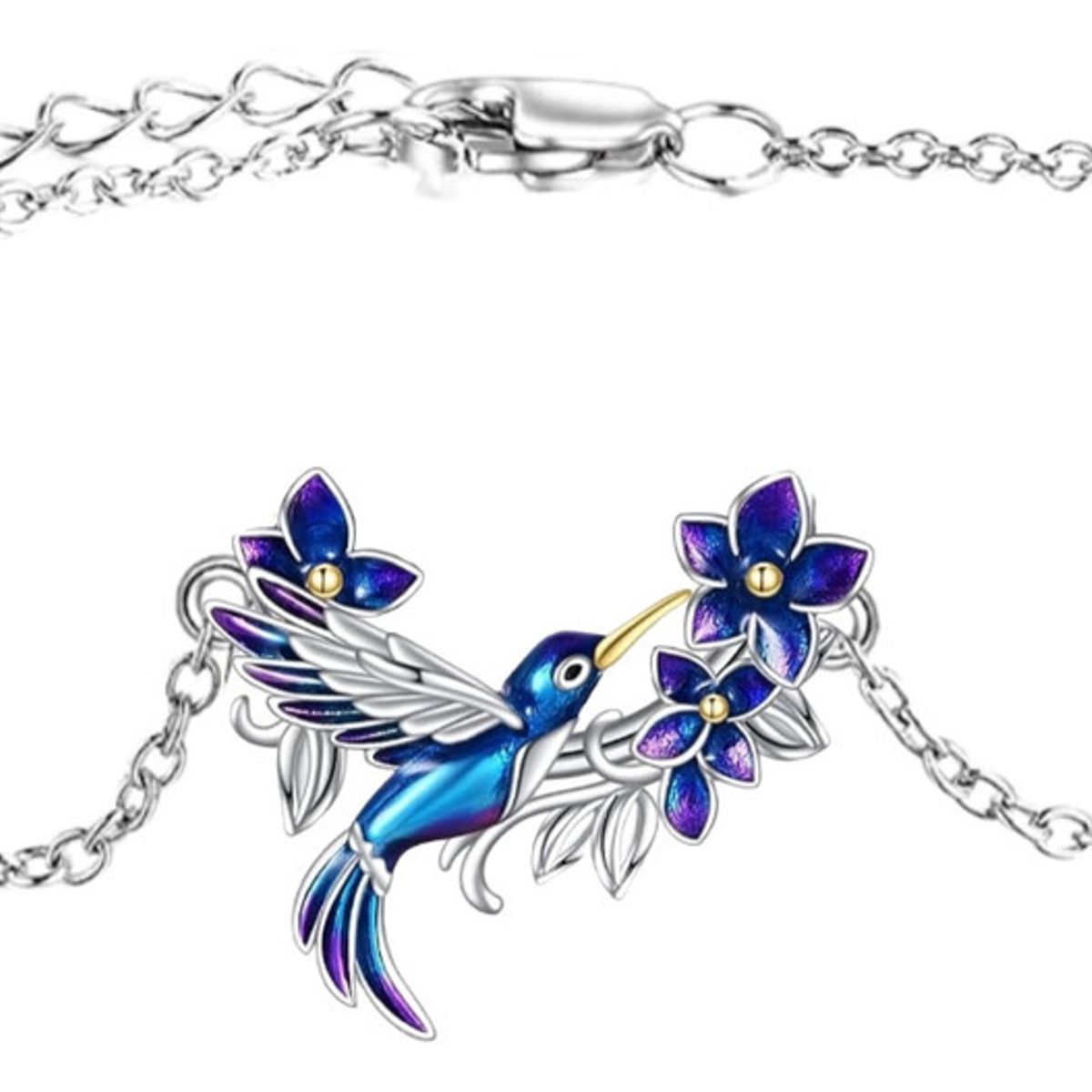 GENERICO - Pulsera colibrí multicolor flor joya mujer plata 925