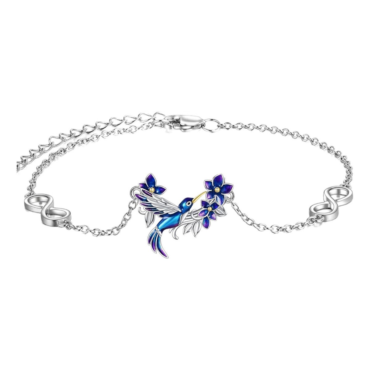 GENERICO - Pulsera colibrí multicolor flor joya mujer plata 925
