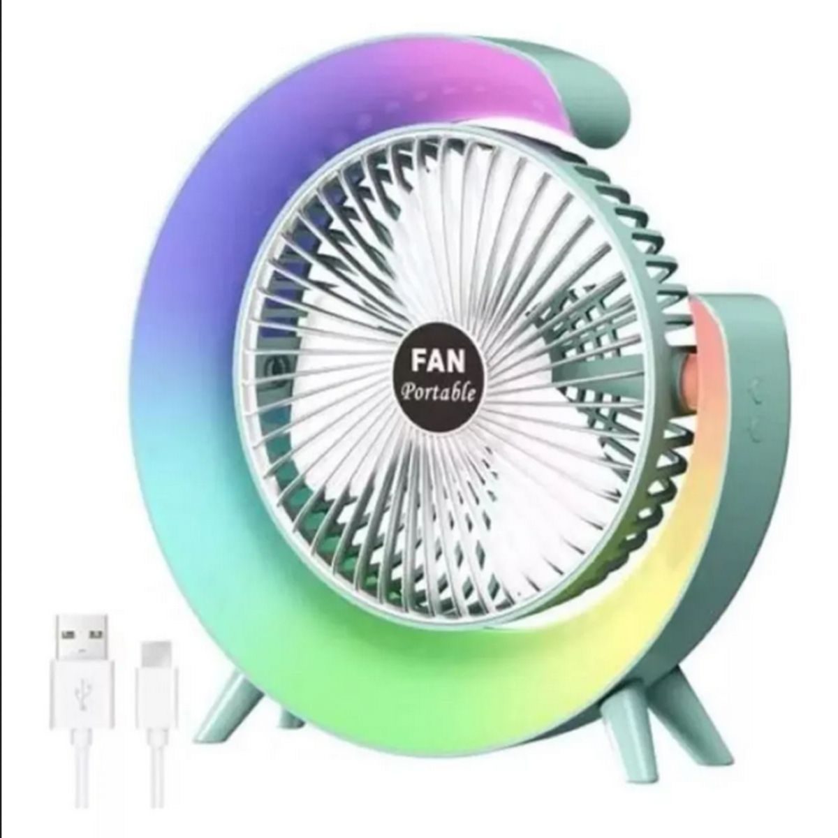 GENERICO - Ventilador Portátil De Escritorio RGB Led Recargable