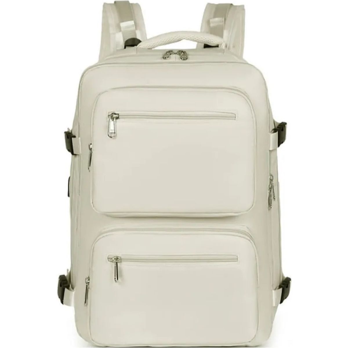 GENERICO - Mochila De Viaje Avión Cabina Expandible Impermeable Usb 40l Beige Liso BELUG