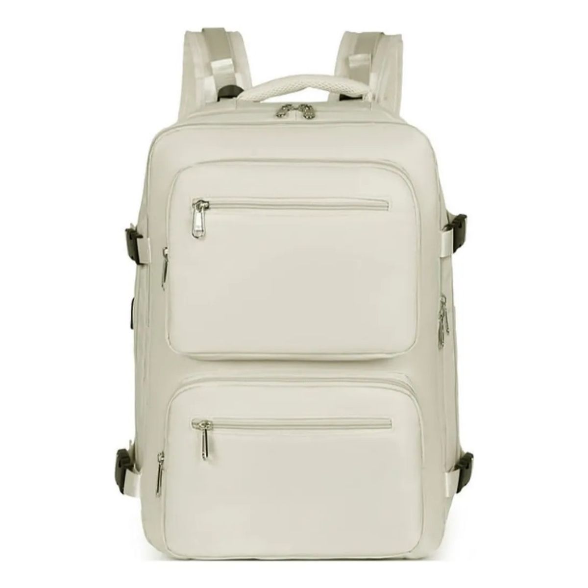 GENERICO - Mochila De Viaje Avión Cabina Expandible Impermeable Usb 40l Beige Liso BELUG