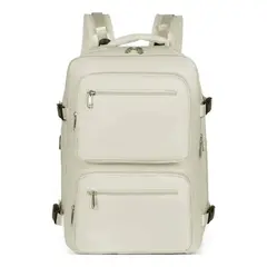 GENERICO - Mochila De Viaje Avión Cabina Expandible Impermeable Usb 40l Beige Liso BELUG