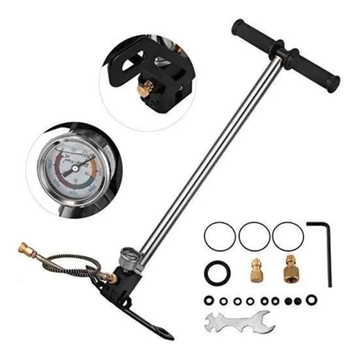 GENERICO - Inflador Pie PCP 6000 Psi 3 Etapas Rifle Manómetro Acero Portátil