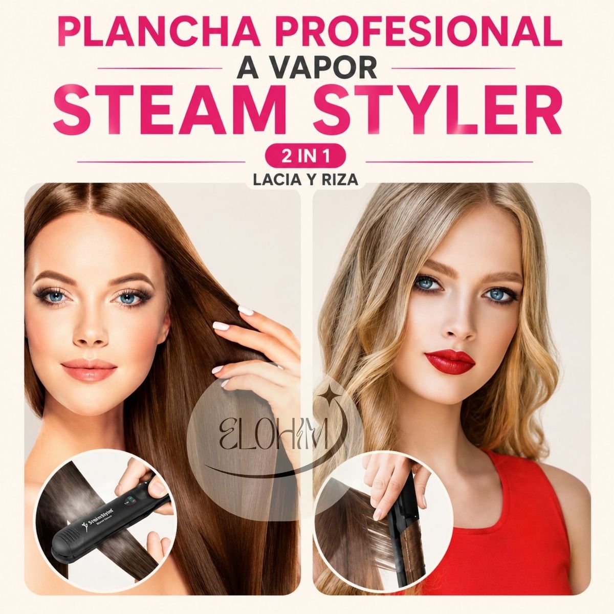 GENERICO - PLANCHA PROFESIONAL A VAPOR STEAM STYLER CABELLO LISO BRILLANTE Y SIN FRIZZ