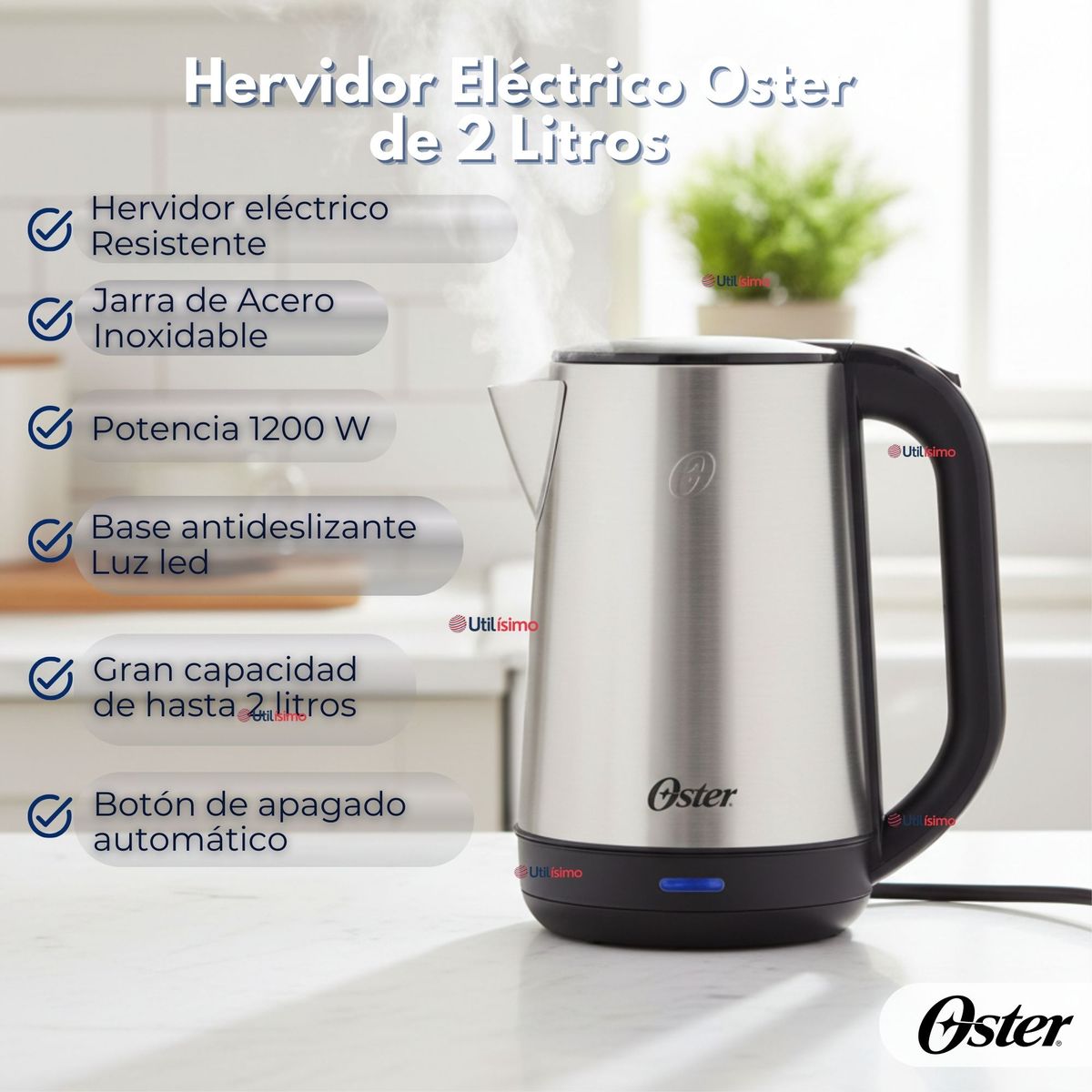 OSTER - Hervidor Eléctrico Oster de 2 Litros de capacidad, BVSTKT674