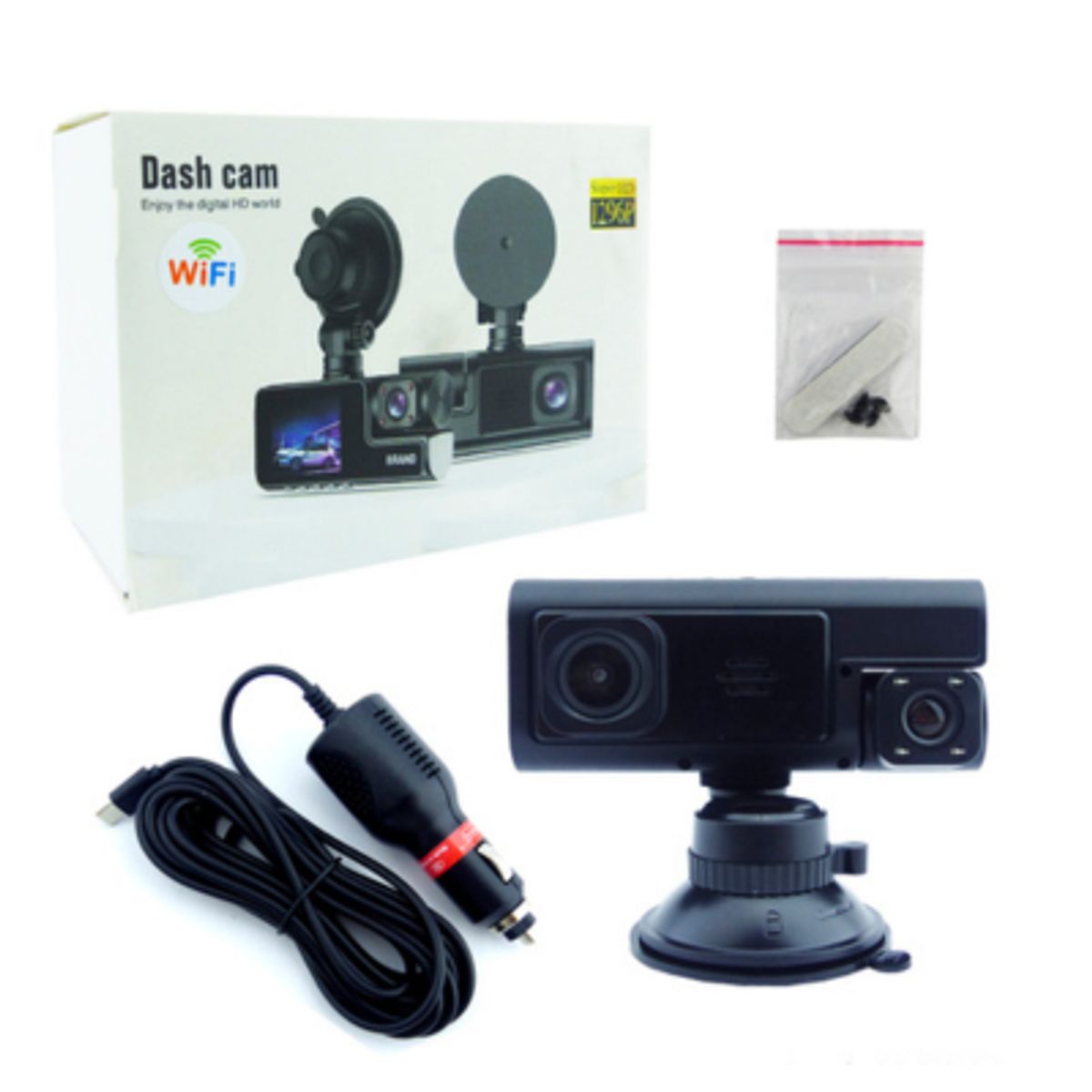 GENERICO - Camara DVR Triple WIFI Para Auto Con Pantalla De 3”, 2 Camara De 170° Y Camara De Retroceso