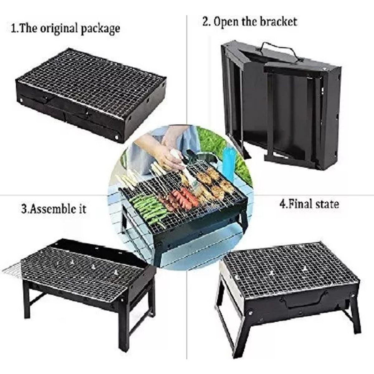 GENERICO - Parrillera Asados Grill  Portatil Plegable Terraza Balcon Negro