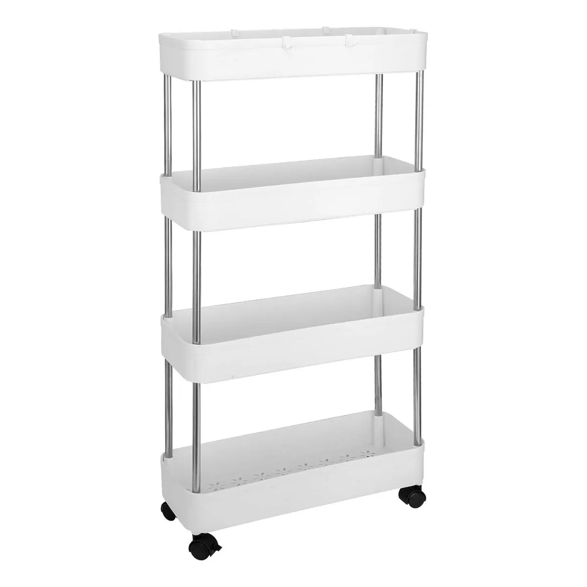 GENERICO - Carrito Estante Plastico Con Ruedas 4 Niveles Blanco