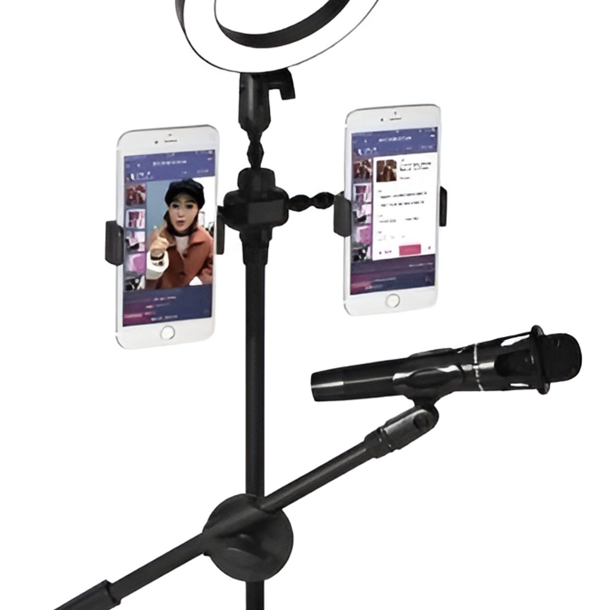 GENERICO - Aro De Luz Base Porta Microfono Y Celular Kit Youtuber Negro Rgb