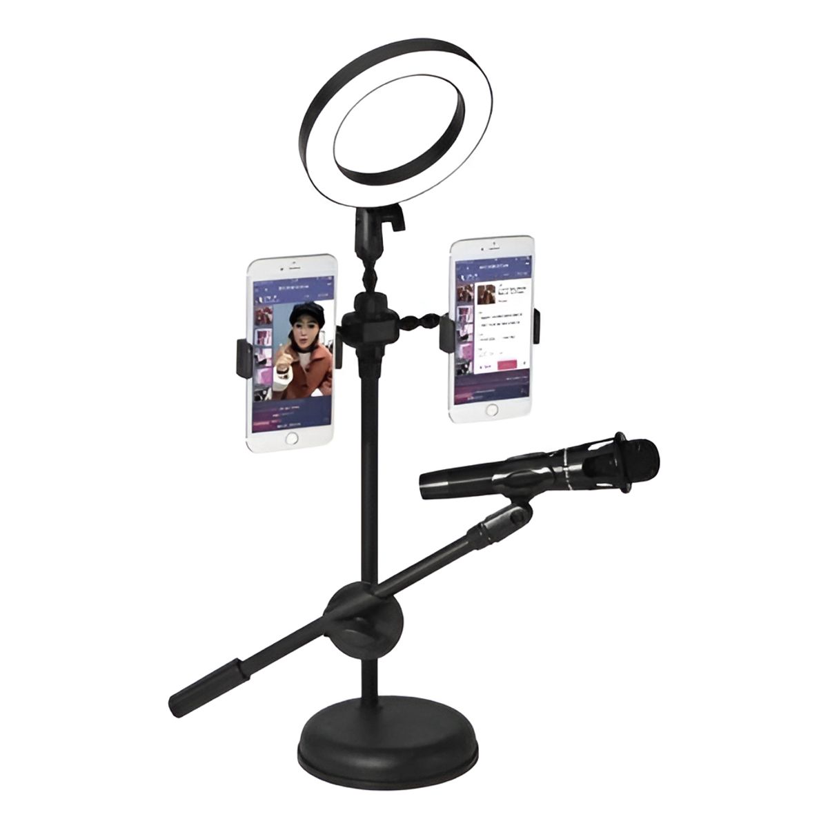 GENERICO - Aro De Luz Base Porta Microfono Y Celular Kit Youtuber Negro Rgb