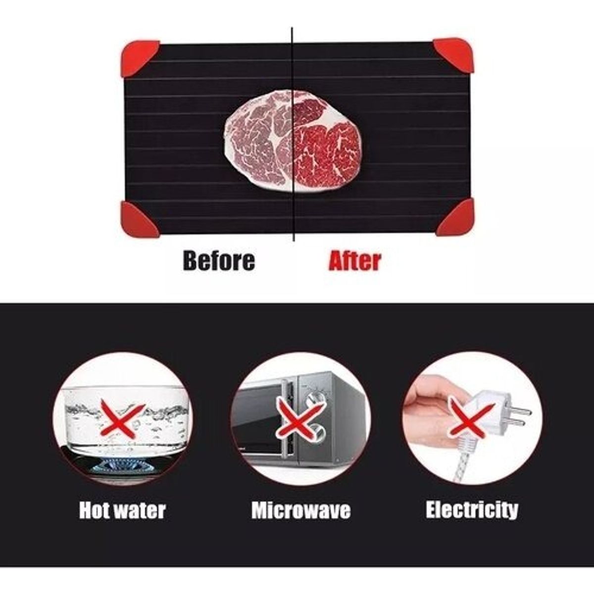 GENERICO - Placa Para Descongelar Rápido Tabla De Aluminio Para Carnes Negro