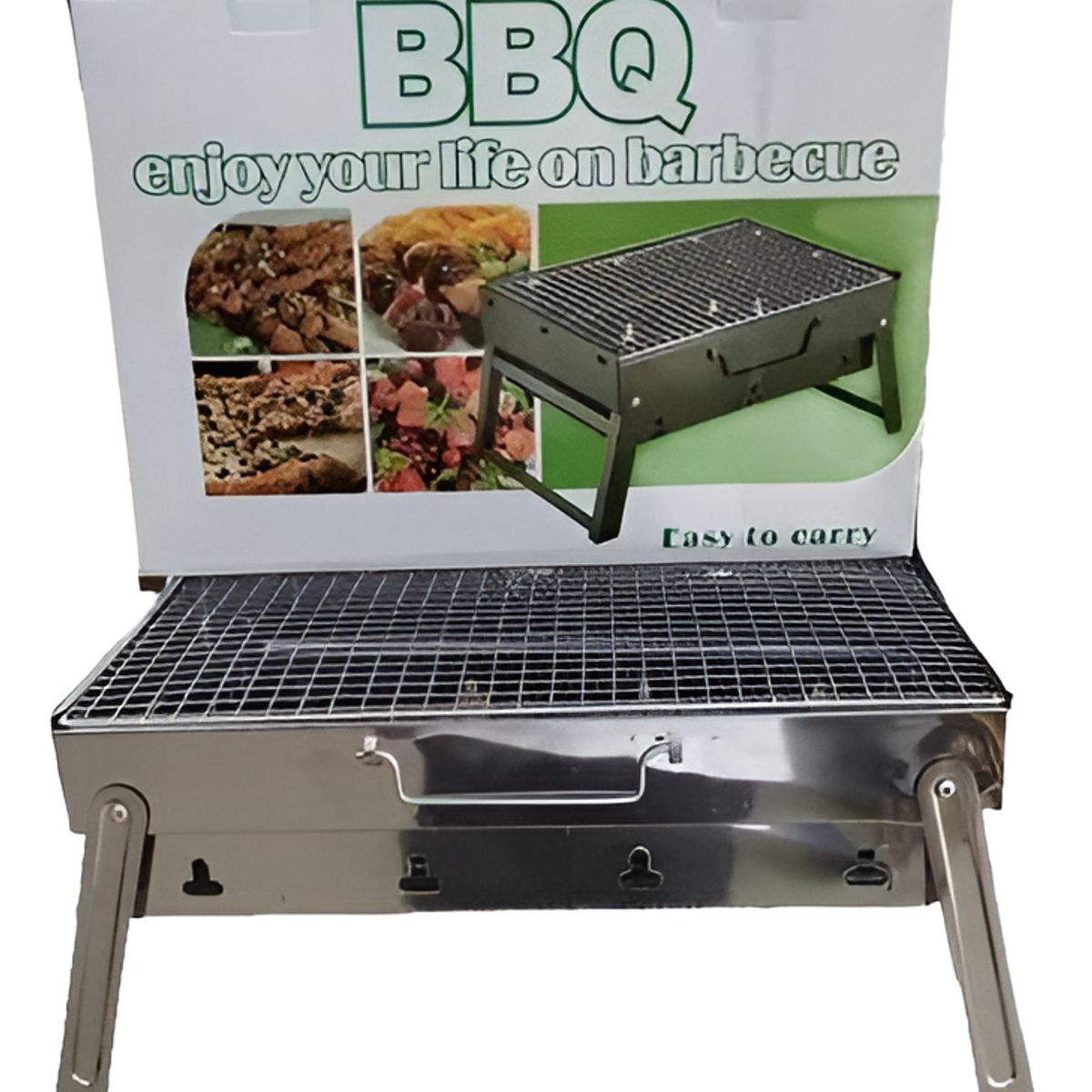 GENERICO - Asador Portatil Doble Parrilla Carbon Plegable Movil Plateado