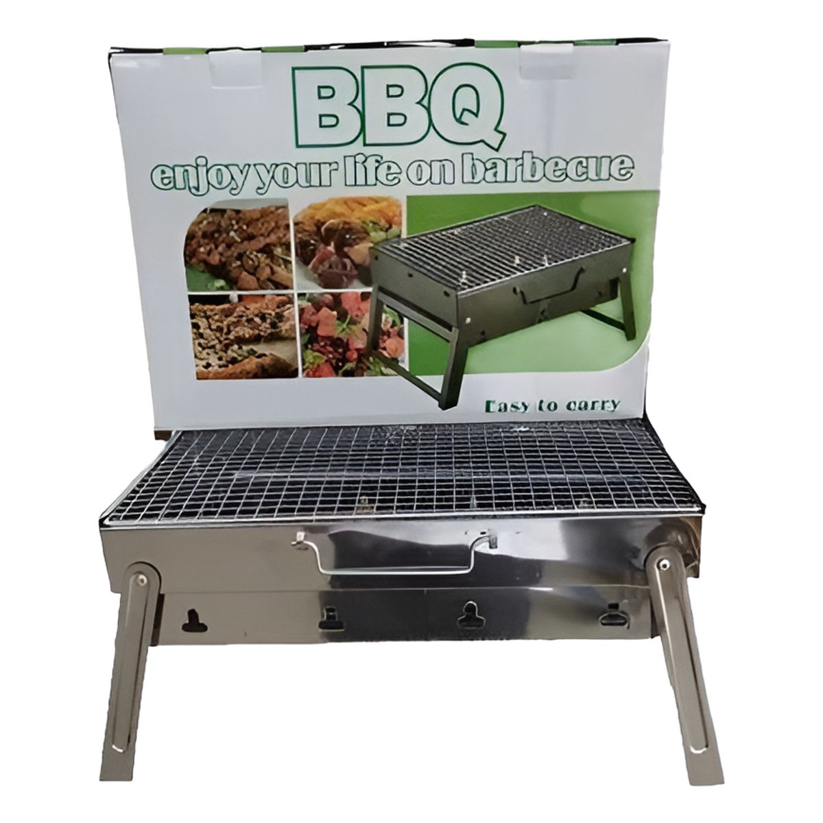 GENERICO - Asador Portatil Doble Parrilla Carbon Plegable Movil Plateado