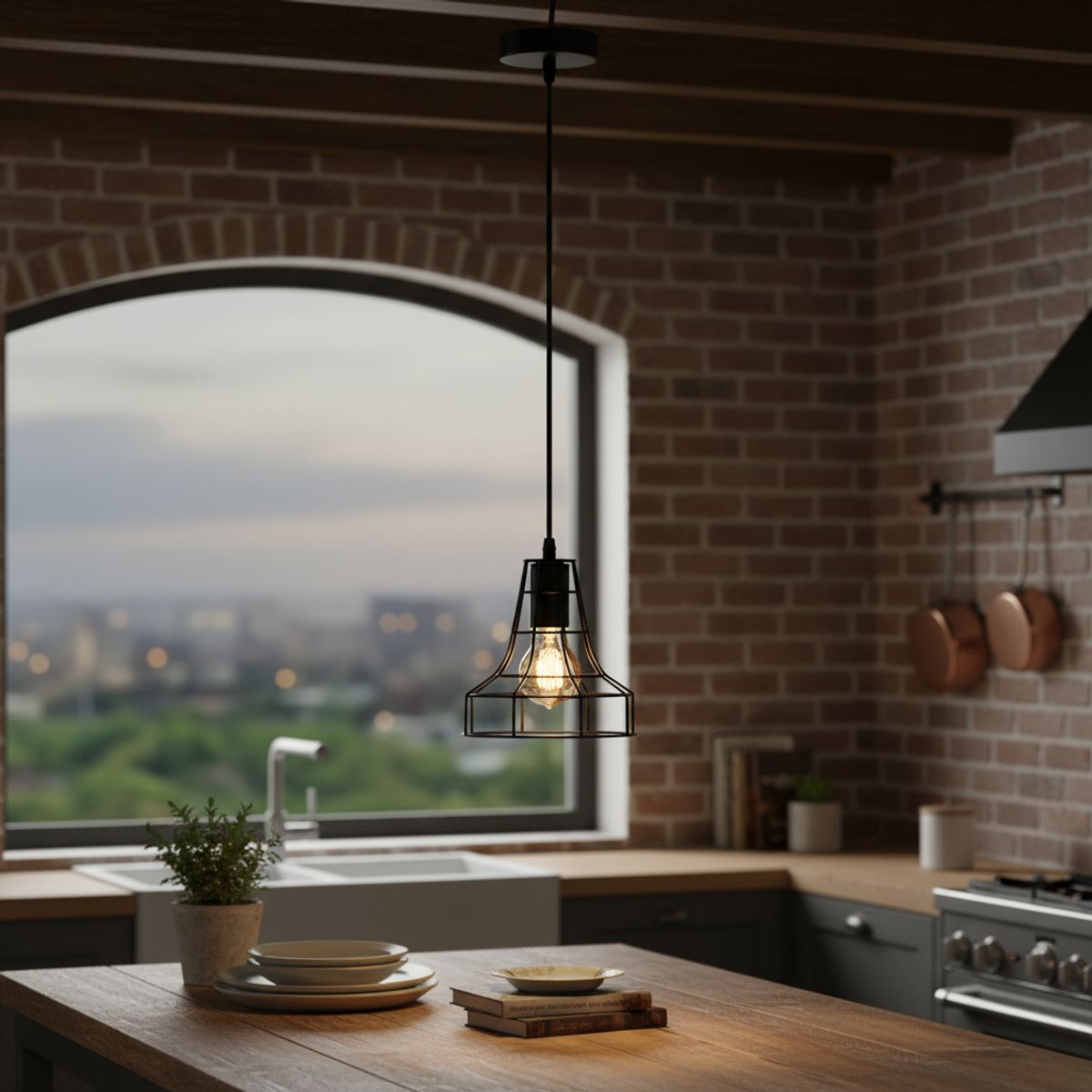 GENERICO - Lampara De Techo Colgante Moderna Living Dormitorio Rustica Negro